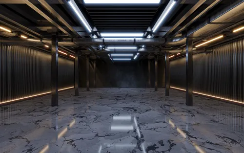 High-gloss metallic epoxy garage floor in blue finish