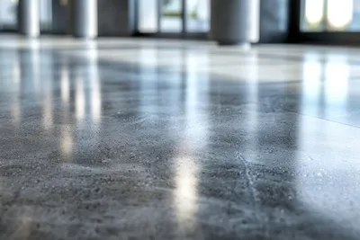 High-gloss metallic epoxy garage floor in blue finish
